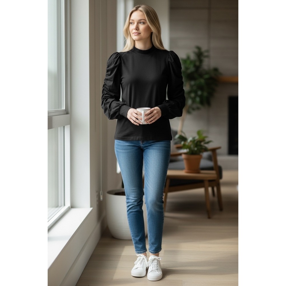 bobi‎ Black Puff Sleeve Blouse